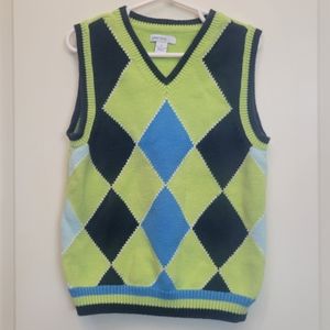 Boy v-neck argyle vest blue green white Cotton SIZE 6 preloved